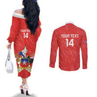 Custom Chile Football Couples Matching Off The Shoulder Long Sleeve Dress and Long Sleeve Button Shirt Vamos La Roja