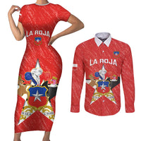 Custom Chile Football Couples Matching Short Sleeve Bodycon Dress and Long Sleeve Button Shirt Vamos La Roja