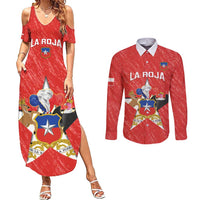 Custom Chile Football Couples Matching Summer Maxi Dress and Long Sleeve Button Shirt Vamos La Roja