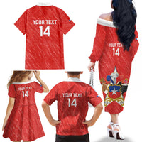 Custom Chile Football Family Matching Off The Shoulder Long Sleeve Dress and Hawaiian Shirt Vamos La Roja