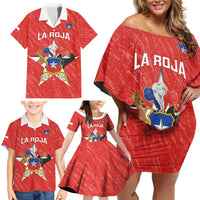 Custom Chile Football Family Matching Off Shoulder Short Dress and Hawaiian Shirt Vamos La Roja