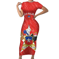 Custom Chile Football Family Matching Short Sleeve Bodycon Dress and Hawaiian Shirt Vamos La Roja