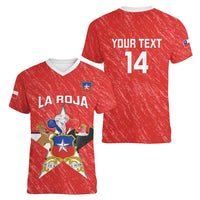 Custom Chile Football Women V-Neck T-Shirt Vamos La Roja