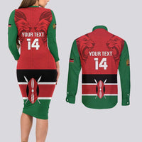 Custom Kenya Football Couples Matching Long Sleeve Bodycon Dress and Long Sleeve Button Shirt Come On Harambee Stars
