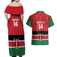 Custom Kenya Football Couples Matching Off Shoulder Maxi Dress and Hawaiian Shirt Come On Harambee Stars