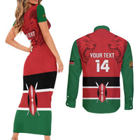 Custom Kenya Football Couples Matching Short Sleeve Bodycon Dress and Long Sleeve Button Shirt Come On Harambee Stars