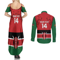 Custom Kenya Football Couples Matching Summer Maxi Dress and Long Sleeve Button Shirt Come On Harambee Stars