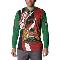 Custom Kenya Football Button Sweatshirt Maasai Shield Coat Of Arms Style