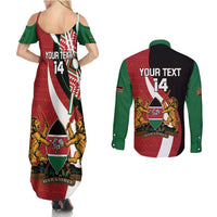 Custom Kenya Football Couples Matching Summer Maxi Dress and Long Sleeve Button Shirt Maasai Shield Coat Of Arms Style