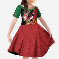 Custom Kenya Football Family Matching Long Sleeve Bodycon Dress and Hawaiian Shirt Maasai Shield Coat Of Arms Style