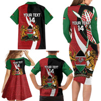 Custom Kenya Football Family Matching Long Sleeve Bodycon Dress and Hawaiian Shirt Maasai Shield Coat Of Arms Style