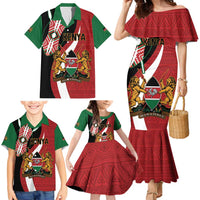 Custom Kenya Football Family Matching Mermaid Dress and Hawaiian Shirt Maasai Shield Coat Of Arms Style