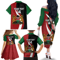 Custom Kenya Football Family Matching Off The Shoulder Long Sleeve Dress and Hawaiian Shirt Maasai Shield Coat Of Arms Style