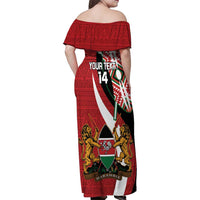 Custom Kenya Football Family Matching Off Shoulder Maxi Dress and Hawaiian Shirt Maasai Shield Coat Of Arms Style