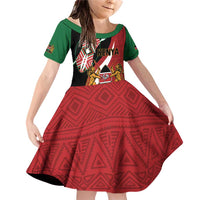 Custom Kenya Football Family Matching Off Shoulder Short Dress and Hawaiian Shirt Maasai Shield Coat Of Arms Style