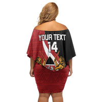 Custom Kenya Football Family Matching Off Shoulder Short Dress and Hawaiian Shirt Maasai Shield Coat Of Arms Style