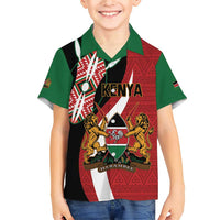 Custom Kenya Football Family Matching Short Sleeve Bodycon Dress and Hawaiian Shirt Maasai Shield Coat Of Arms Style