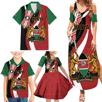 Custom Kenya Football Family Matching Summer Maxi Dress and Hawaiian Shirt Maasai Shield Coat Of Arms Style