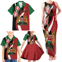 Custom Kenya Football Family Matching Tank Maxi Dress and Hawaiian Shirt Maasai Shield Coat Of Arms Style