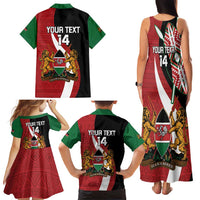 Custom Kenya Football Family Matching Tank Maxi Dress and Hawaiian Shirt Maasai Shield Coat Of Arms Style