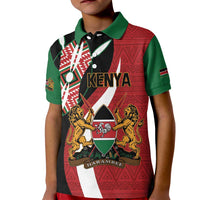 Custom Kenya Football Kid Polo Shirt Maasai Shield Coat Of Arms Style