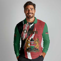 Custom Kenya Football Long Sleeve Polo Shirt Maasai Shield Coat Of Arms Style