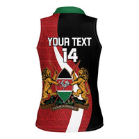 Custom Kenya Football Women Sleeveless Polo Shirt Maasai Shield Coat Of Arms Style