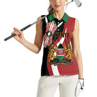 Custom Kenya Football Women Sleeveless Polo Shirt Maasai Shield Coat Of Arms Style