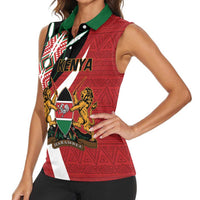 Custom Kenya Football Women Sleeveless Polo Shirt Maasai Shield Coat Of Arms Style