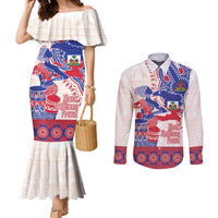 Afro-Haitians Proud Couples Matching Mermaid Dress and Long Sleeve Button Shirt Haiti Coat Of Arms Dashiki
