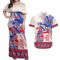 Afro-Haitians Proud Couples Matching Off Shoulder Maxi Dress and Hawaiian Shirt Haiti Coat Of Arms Dashiki