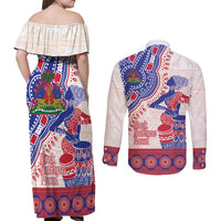 Afro-Haitians Proud Couples Matching Off Shoulder Maxi Dress and Long Sleeve Button Shirt Haiti Coat Of Arms Dashiki