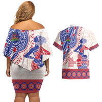 Afro-Haitians Proud Couples Matching Off Shoulder Short Dress and Hawaiian Shirt Haiti Coat Of Arms Dashiki