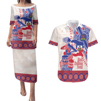 Afro-Haitians Proud Couples Matching Puletasi and Hawaiian Shirt Haiti Coat Of Arms Dashiki