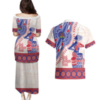 Afro-Haitians Proud Couples Matching Puletasi and Hawaiian Shirt Haiti Coat Of Arms Dashiki