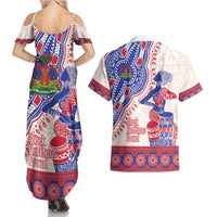Afro-Haitians Proud Couples Matching Summer Maxi Dress and Hawaiian Shirt Haiti Coat Of Arms Dashiki