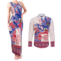 Afro-Haitians Proud Couples Matching Tank Maxi Dress and Long Sleeve Button Shirt Haiti Coat Of Arms Dashiki