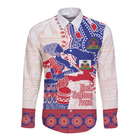 Afro-Haitians Proud Long Sleeve Button Shirt Haiti Coat Of Arms Dashiki