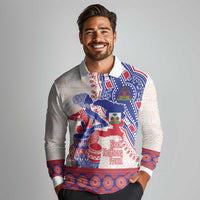 Afro-Haitians Proud Long Sleeve Polo Shirt Haiti Coat Of Arms Dashiki