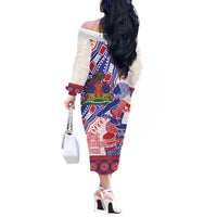Afro-Haitians Proud Off The Shoulder Long Sleeve Dress Haiti Coat Of Arms Dashiki