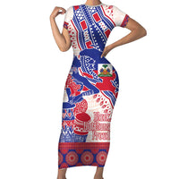 Afro-Haitians Proud Short Sleeve Bodycon Dress Haiti Coat Of Arms Dashiki