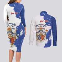Personalised Saint-Domingue Couples Matching Long Sleeve Bodycon Dress and Long Sleeve Button Shirt Coat Of Arms Grunge Style