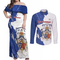 Personalised Saint-Domingue Couples Matching Off Shoulder Maxi Dress and Long Sleeve Button Shirt Coat Of Arms Grunge Style
