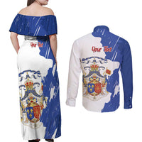 Personalised Saint-Domingue Couples Matching Off Shoulder Maxi Dress and Long Sleeve Button Shirt Coat Of Arms Grunge Style