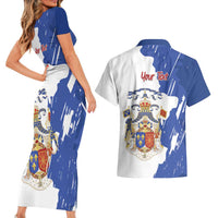 Personalised Saint-Domingue Couples Matching Short Sleeve Bodycon Dress and Hawaiian Shirt Coat Of Arms Grunge Style