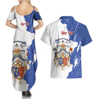 Personalised Saint-Domingue Couples Matching Summer Maxi Dress and Hawaiian Shirt Coat Of Arms Grunge Style