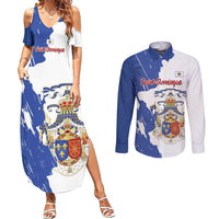 Personalised Saint-Domingue Couples Matching Summer Maxi Dress and Long Sleeve Button Shirt Coat Of Arms Grunge Style