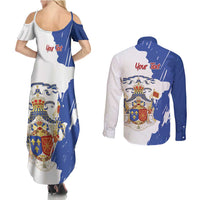 Personalised Saint-Domingue Couples Matching Summer Maxi Dress and Long Sleeve Button Shirt Coat Of Arms Grunge Style
