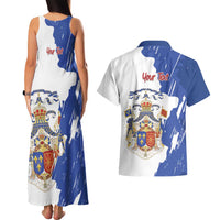 Personalised Saint-Domingue Couples Matching Tank Maxi Dress and Hawaiian Shirt Coat Of Arms Grunge Style