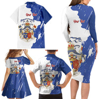 Personalised Saint-Domingue Family Matching Long Sleeve Bodycon Dress and Hawaiian Shirt Coat Of Arms Grunge Style